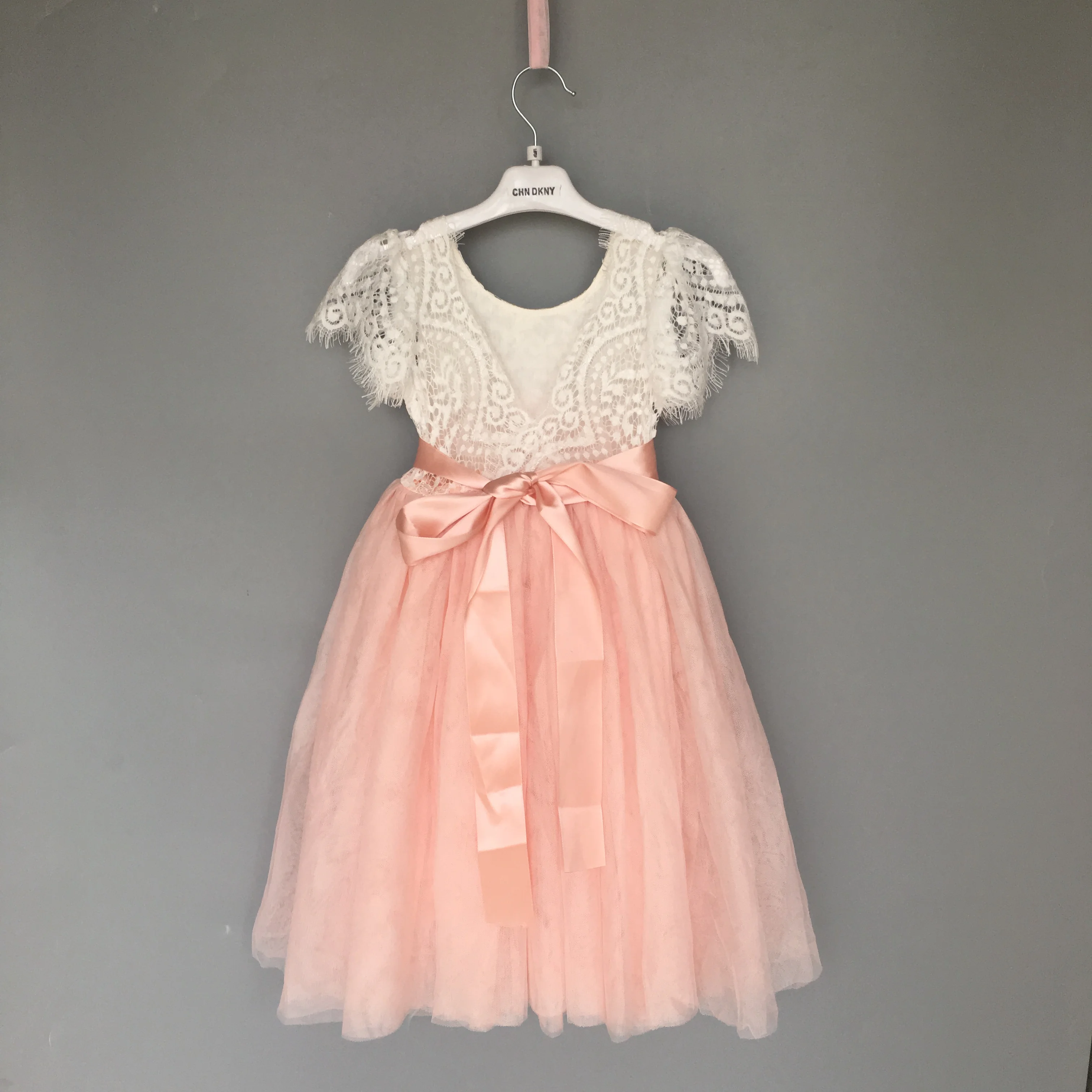 fairy girls flutter sleeve flower dress for wedding kids straight tulle lace maxi long children birthday party | Детская одежда и