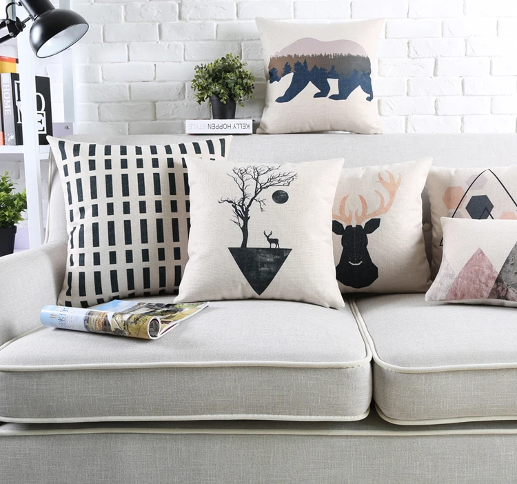 Black and White Nordic Style Decorative Cushion Covers - Deer, Bear, Geometry, Stripes, Triangles - Throw Pillow Case for Chair Cushions image 3