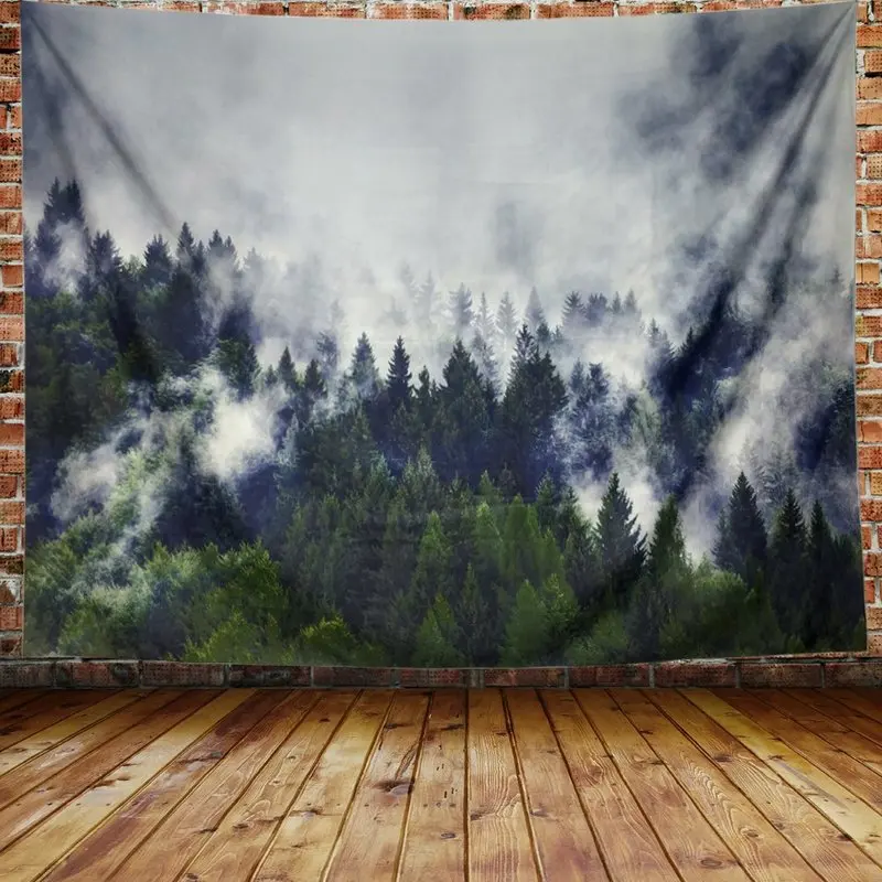 Серый туман гобелен 3D Мисти лес с изображением деревьев Природа Пейзаж Настенный