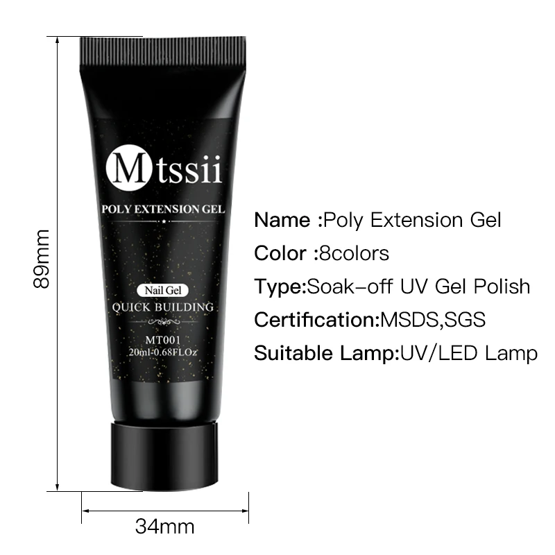 

Mtssii 20ml Poly Extension Gel Quick Building Gel Polish Clear Pink Nail Tips Builder UV Gel Nail Art Soak Off Nail Design Tools