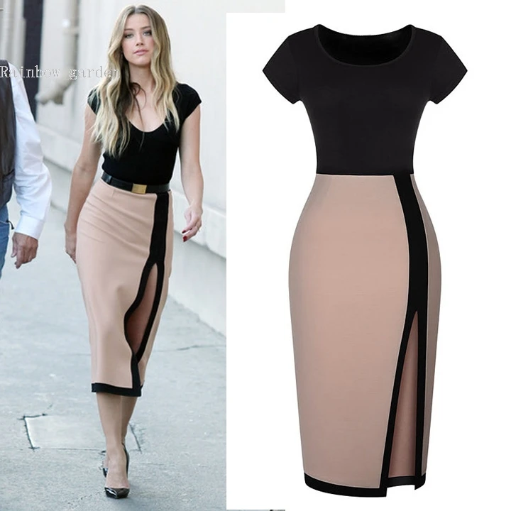 Women Bodycon Summer Plus Size Sexy Open Fork Split High Waist Cocktail Tunic Brief Pencil Midi Dresses Vestido A18SV003300 | Женская