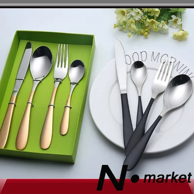 

Newest 3 Color Stainless Steel Fork & Spoon And Knift 4 PCS One Set Good Quality Home or Restaurant Dinner Tableware Gift Box