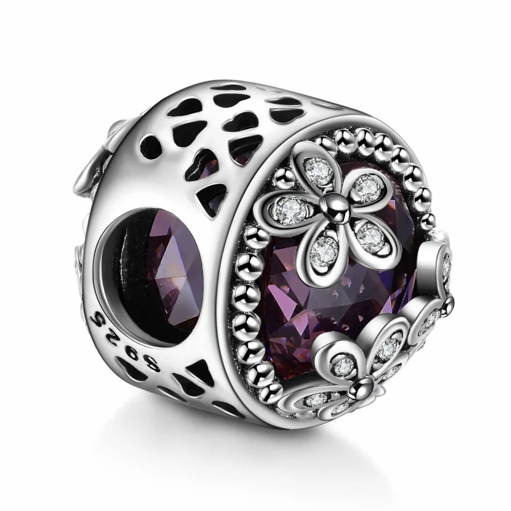 JewelryPalace 925 пробы серебряные бусины сверкающими ромашки кубического циркония Шарм Браслет Fit Браслеты Цветок Серебряные ювелирные изделия