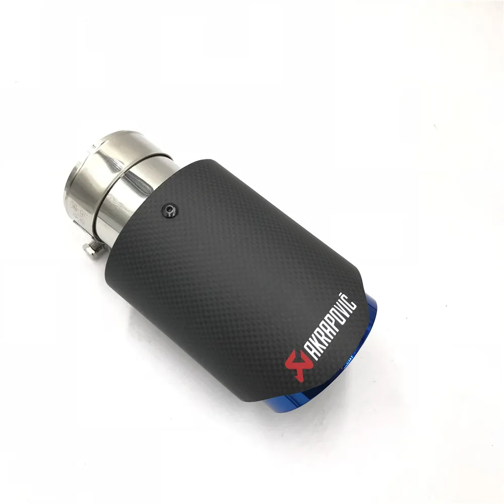 Новейший стиль, углеродное волокно+ синяя универсальная выхлопная система из нержавеющей стали, Концевая труба+ черный карбон Akrapovic, наконечник выхлопной трубы автомобиля, 1 шт
