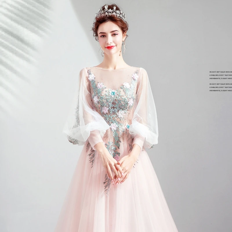 Женское вечернее платье бальное с цветочной аппликацией для помолвки