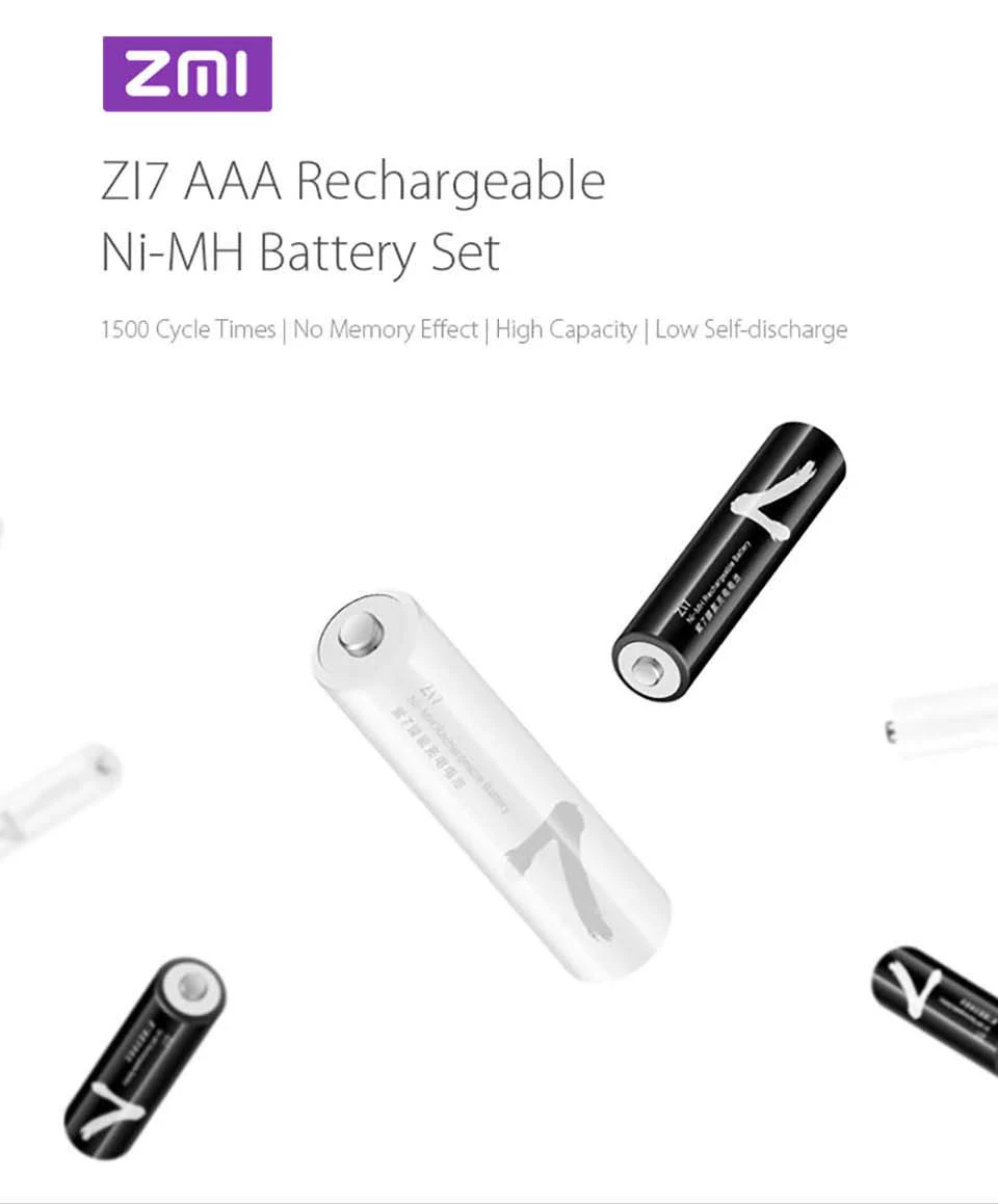 Новое зарядное устройство Xiaomi ZMI ZI5/ZI7 AA/AAA Ni-MH с 4 слотами портативное многофункциональное зарядное устройство 1800 мАч 1,2 в для смартфона