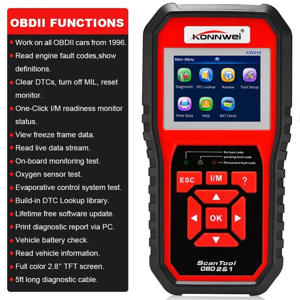 OBD OBD2 сканер Профессиональный автомобильный диагностический сканер инструмент KW850 автомобильный дефект OBD2 сканер кода диагностический сканер