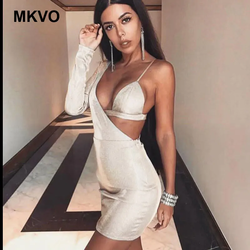 Женское облегающее платье блестящее серебристое клубное мини с высокой талией