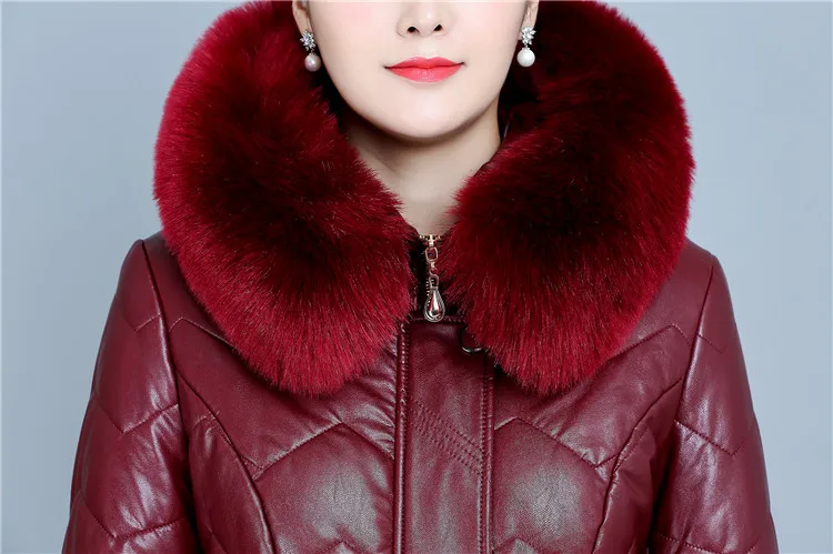 Winter Soft Leather Thicken Warm Jacket Women New PU Parka Large Fur Collar Coats Female Long Parkas Outerwear Large Size 6XL