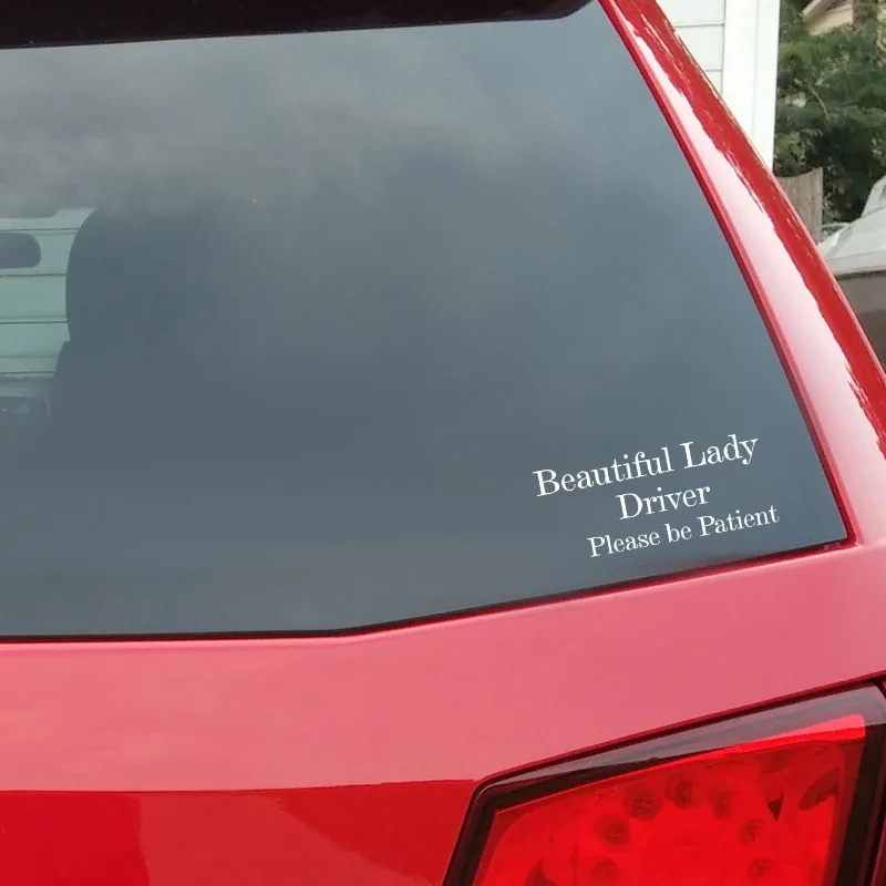

QYPF 15.5CM*6.3CM Fashion Beautiful Lady Driver Be Patient Waterproof Decal Black Silver Vinyl Car Sticker C15-2554