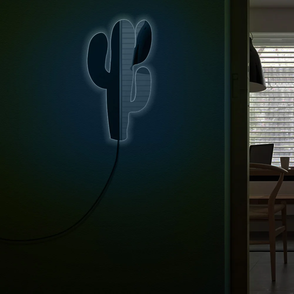 

Cactus Modern Desert Decor Hanging Wall Mirror With LED Backlight Cacti Plant LED Lighting Indoors Makeup Mirror Glow in Dark