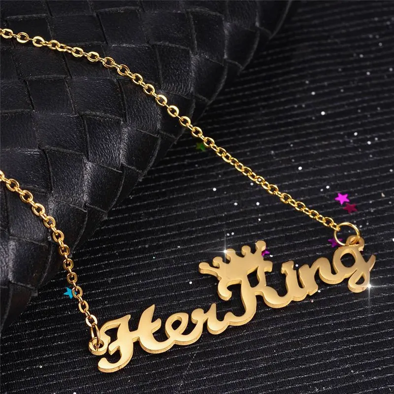 Trendy Lover His Queen Her King Crown Letter Pendant Necklaces For Couple Women Men Valentine's Day Gift Stainless Steel Jewelry |