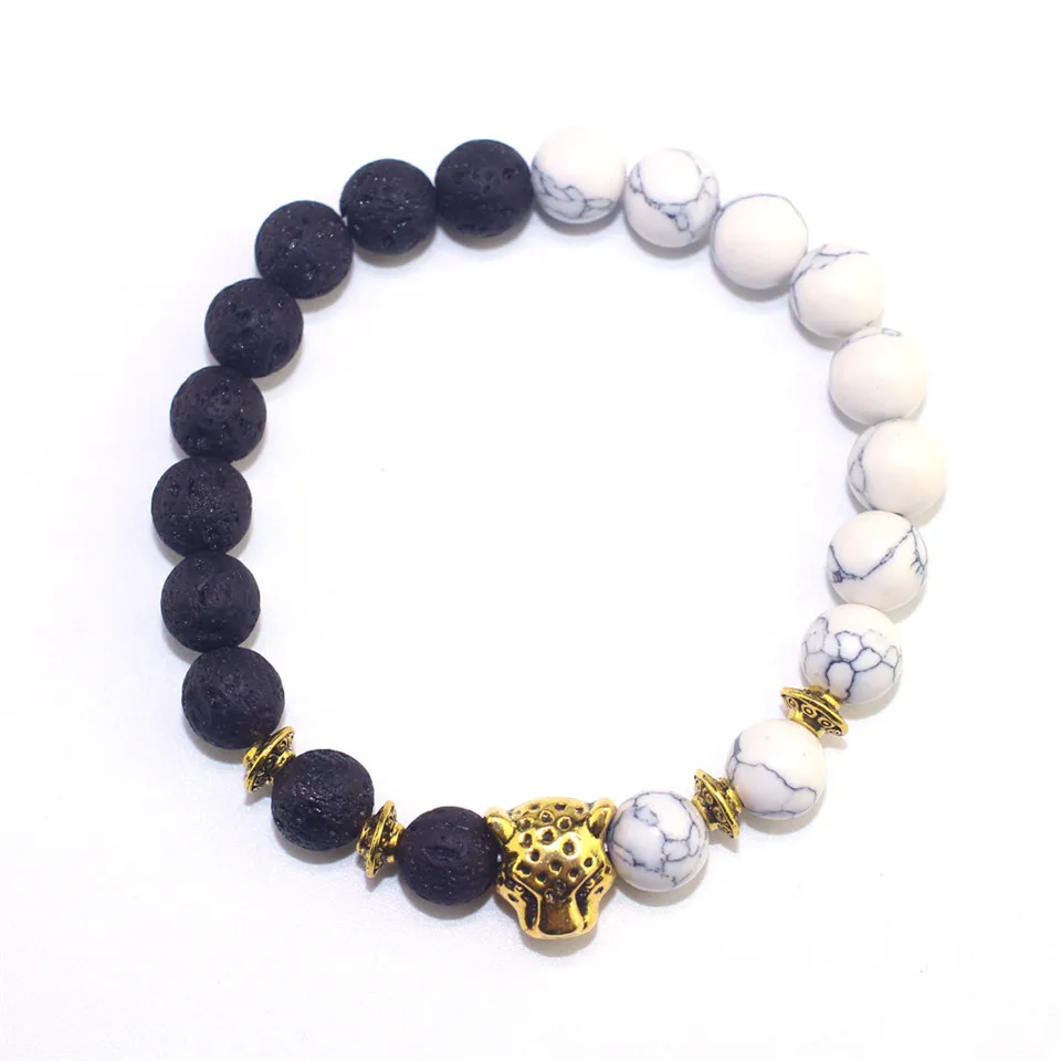 2019 Bracelet Couples Yin Yang Lava Stone Female Mens Adjustable Round 8mm Beads Jewelry Women Alloy Leopard | Украшения и