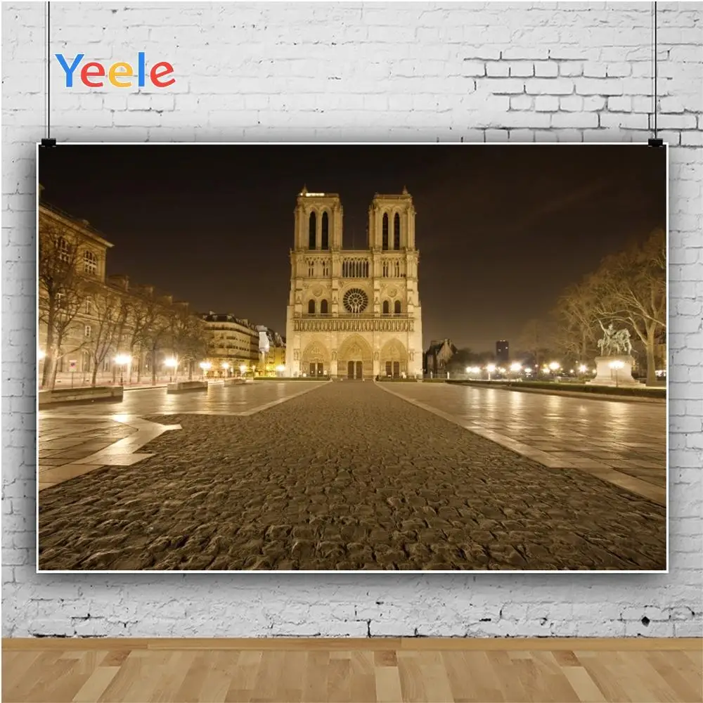 Yeele Нотр Дам де Пари ночь деревья Тротуар Свет фотографии фоны индивидуальные