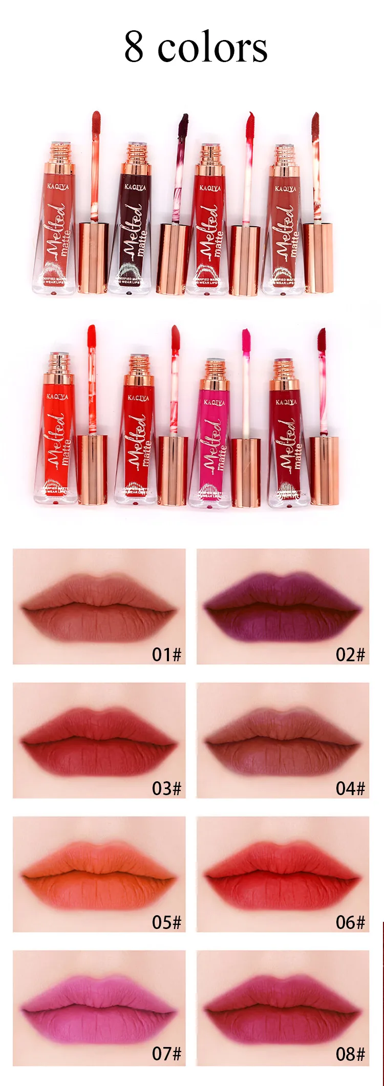 KAQIYA 8 Colors Beauty Makeup Lipgloss Waterproof Long Lasting Matt Lip Gloss Sexy Velvet Pigment Matte Liquid Lipstick Make Up