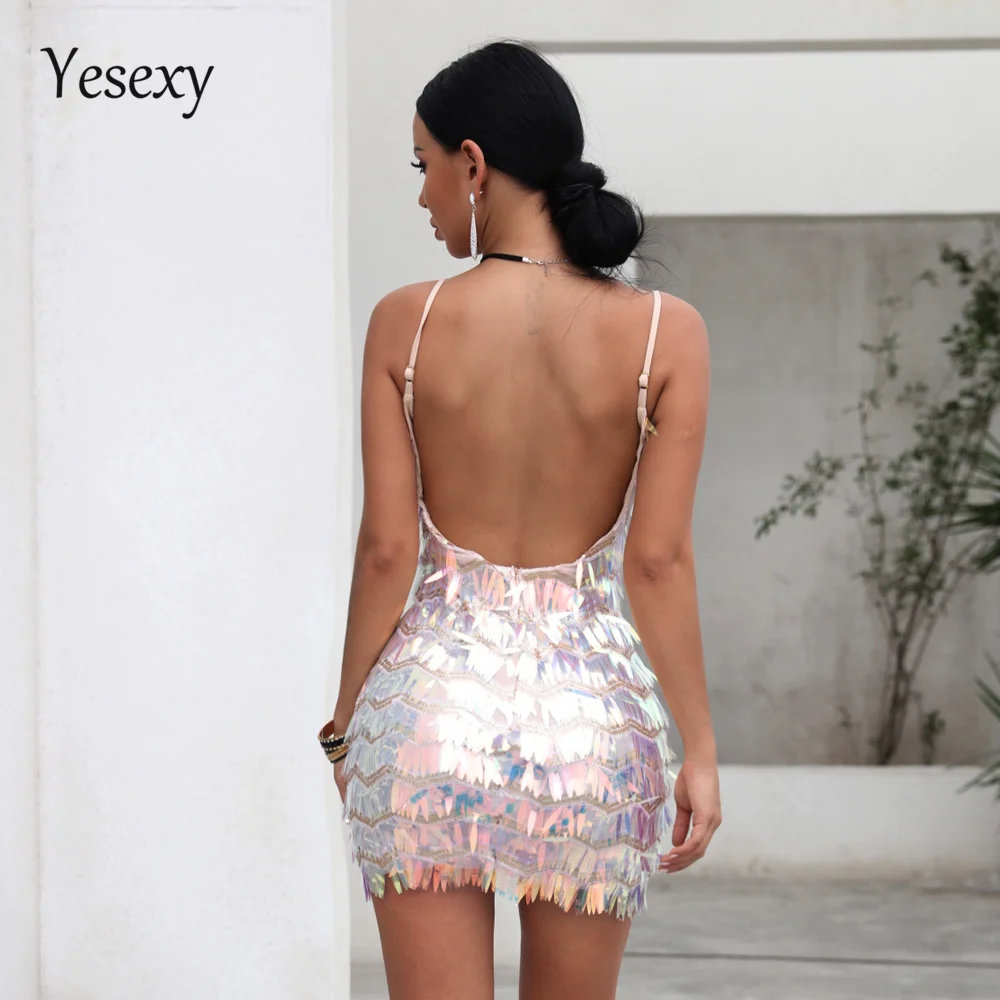 Yesexy зимние новые платья с вырезом лодочкой и открытыми плечами с кисточками и блестками вечерние мини платья blin VR18316