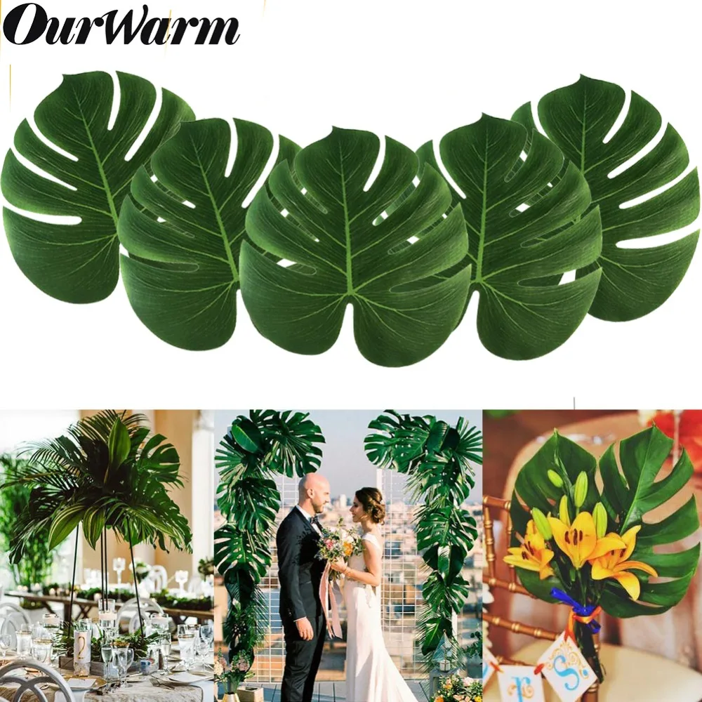 OurWarm 12 шт. искусственные Пальмовые Листья для свадьбы имитация листьев тропические Пальмовые Листья Гавайские Луау тематические вечерние украшения 35*29 см