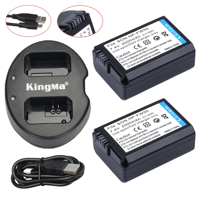 

2Pcs NP-FW50 NP FW50 Batteries + USB Dual Charger For Sony NEX-5 NEX-5A NEX-5C NEX-5D NEX-5DB NEX-5HB NEX-5K Alpha 7R II Camera