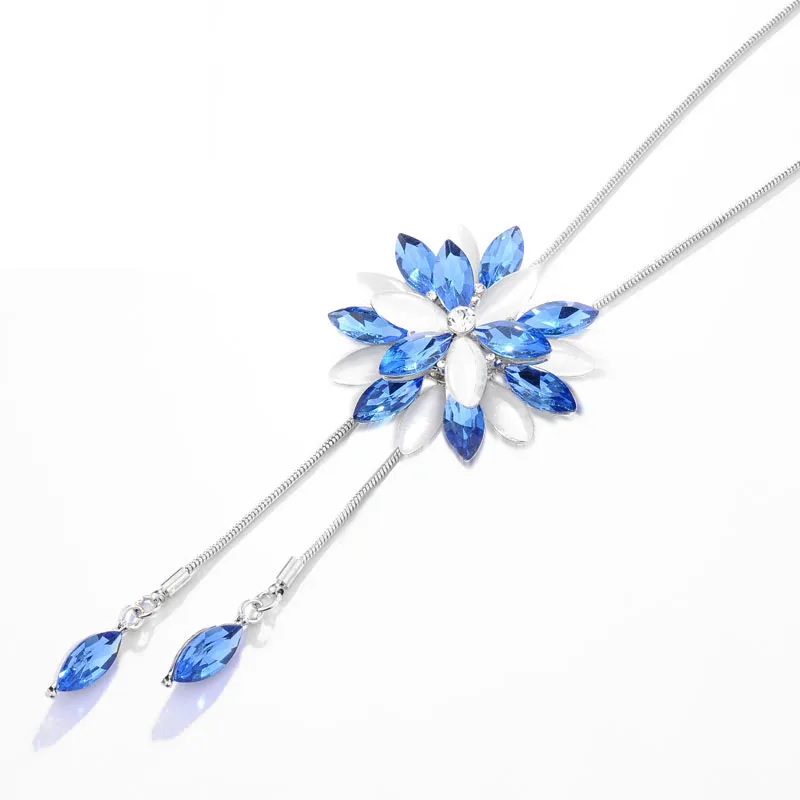 White Opal Crystal Sunflower Tassel Long Necklace For Women Fashion Jewelry Classic Sweater Necklaces &amp Pendants Bijoux | Украшения и