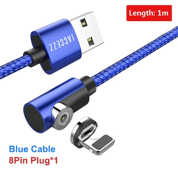 ACCEZZ 90 градусов быстрый Магнитный кабель Micro usb type C для iPhone 7 XS X 8 6 Plus samsung S7 S8 huawei магнитные кабели зарядного устройства 2 м - Цвет: For iPhone Blue 1M