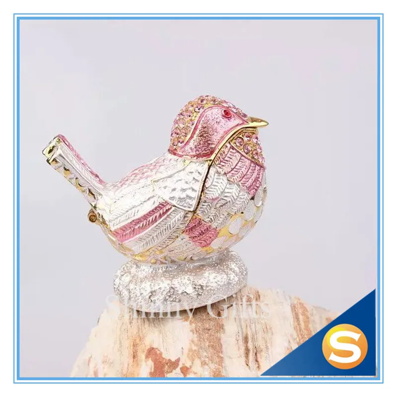 

Metal Statue Bird on Nest Trinket Jewelry Box Vintage Enamel Bird Trinket Box