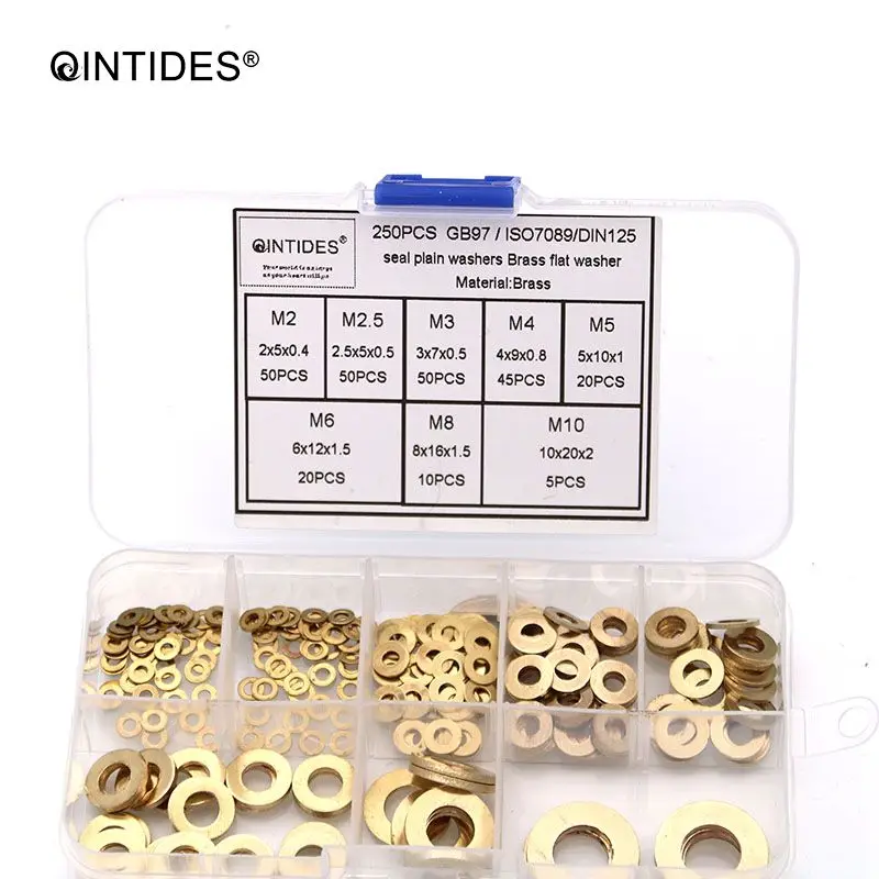 QINTIDES M2 M10 DIN125 Grade A простые шайбы латунная плоская шайба M2.5 M3 M4 M5 M6 M8 медные