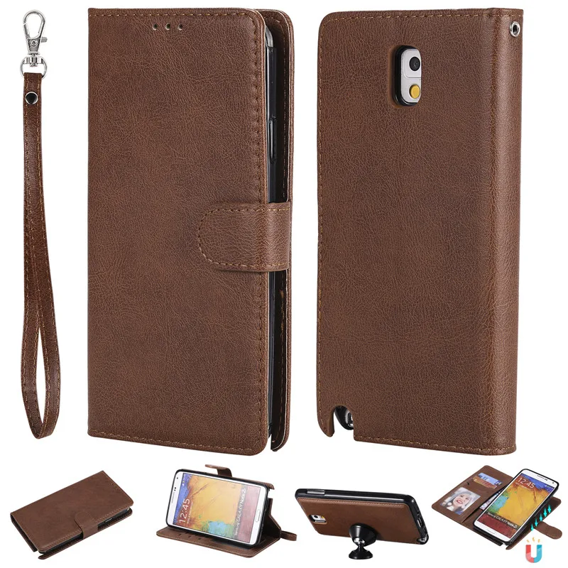 

Leather Case For Samsung Galaxy Note 3 Wallet Flip Stand Strong Magnet Business Mobile Phone Cases Cover Decathable Two in one