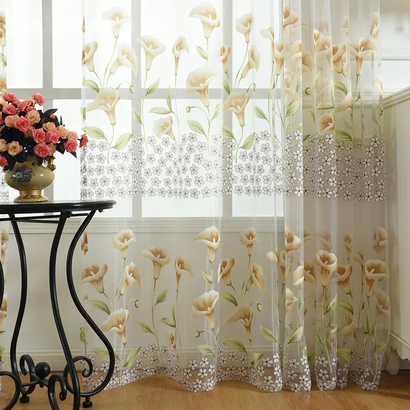 Тюль с цветочным рисунком занавеска для кухни гостиной спальни балкона двери