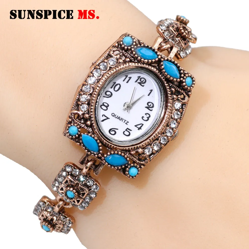Наручные часы SUNSPICE MS в стиле ретро золотого цвета браслет с марокканскими