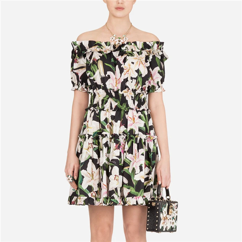 2019 Летний пляж отпуск вечерние платье Для женщин с открытыми плечами Цветочный