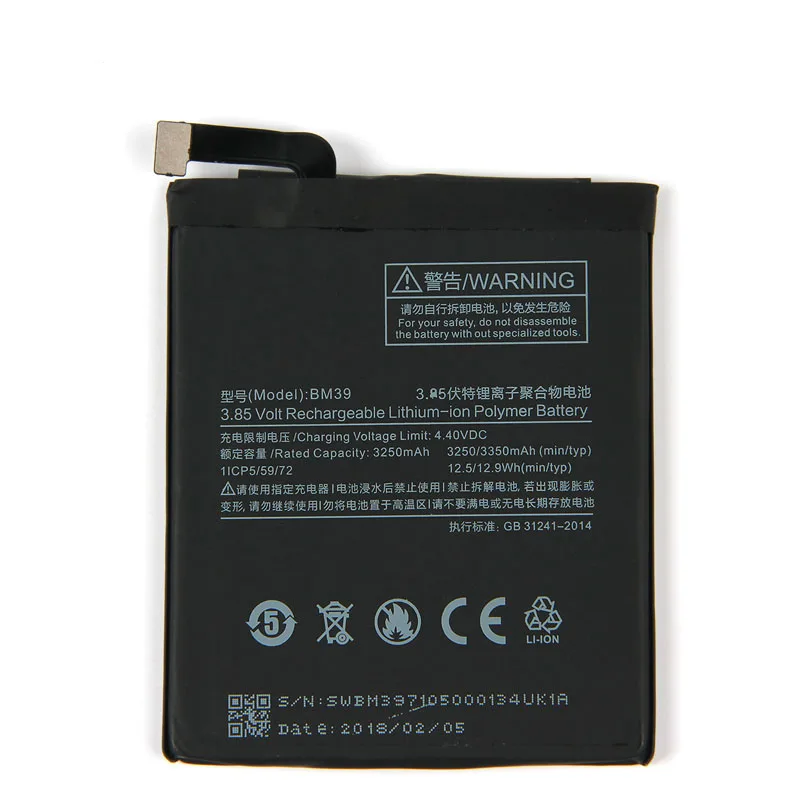 

2pcs/lot ISUNOO BM39 New repalcement Mobile Battery For Xiaomi Mi 6 Mi6 3250mAh Mobile Phone Li-ion Battery with Gift