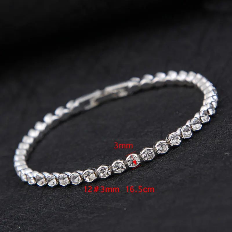 

120PCS Rhinestone Austria Crystal Tennis Bracelets Shiny Women Silver Plated Golden Bangle Collier Femme Bridal Wedding Jewelry