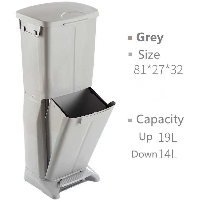 Grey Classification Trash Can Double-layer Ashcan Dry And Wet Separation Garbage Bin Foot Step With Lid Pedal Ashbin Kitchen Home - Цвет: Grey