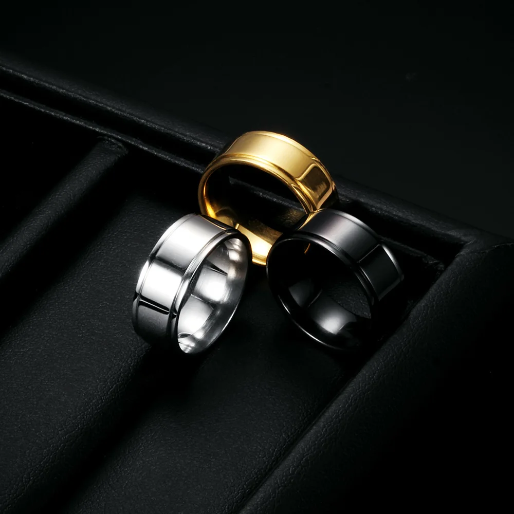 Модное простое глянцевое Двухканальное кольцо из нержавеющей стали мужское