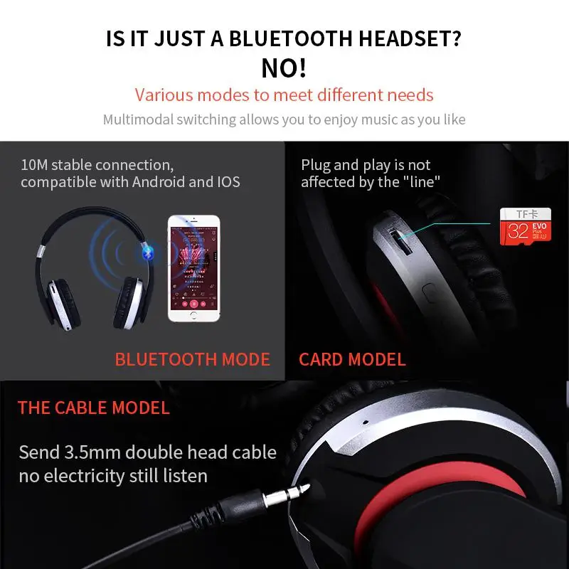 BEESCLOVER наушники Bluetooth гарнитура Складные стерео игровые и микрофон Поддержка TF
