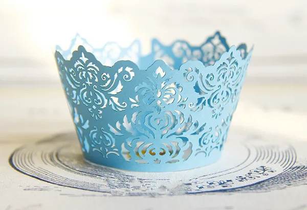 

Free Shipping sky blue royal lace wedding cupcake wrappers color paper mini cupcakes cup cake baking cups wrapper