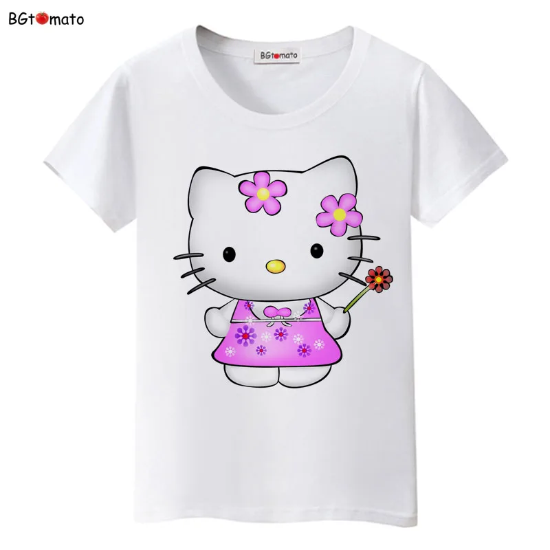 BGtomato hello kitty, милые футболки с героями мультфильмов, женская летняя классная одежда, брендовые Топы хорошего качества, удобные повседневные рубашки