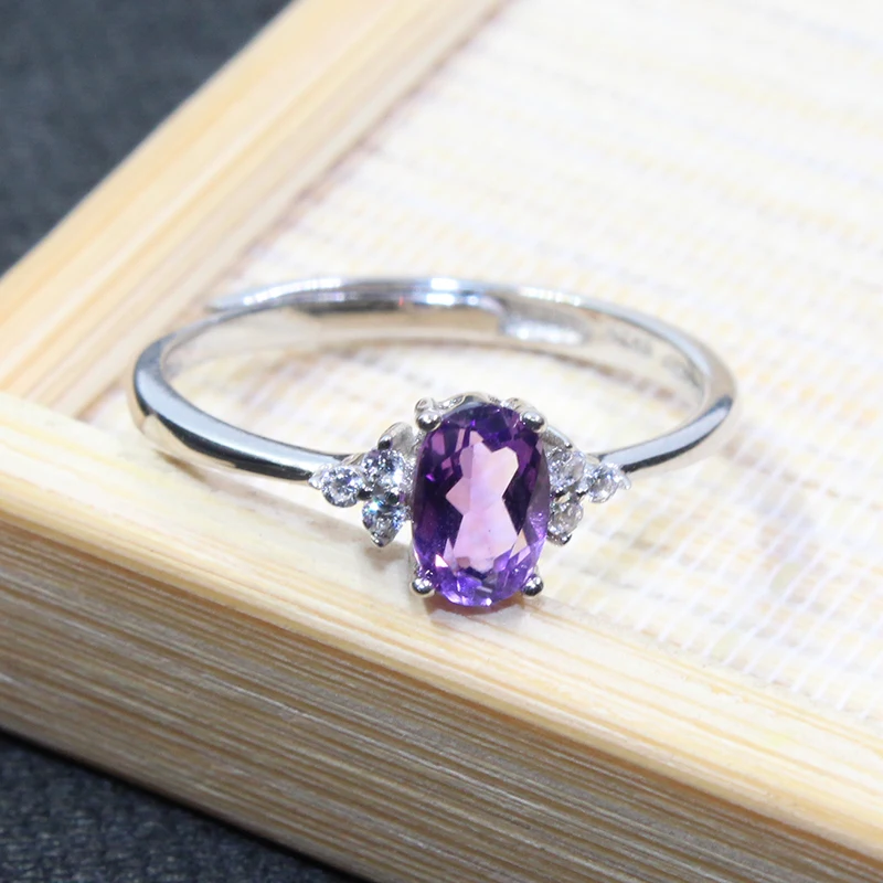 Кольцо из серебра 925 пробы с натуральным аметистом 4 х6 мм|gift gifts|gift valentines daygift jewelry |