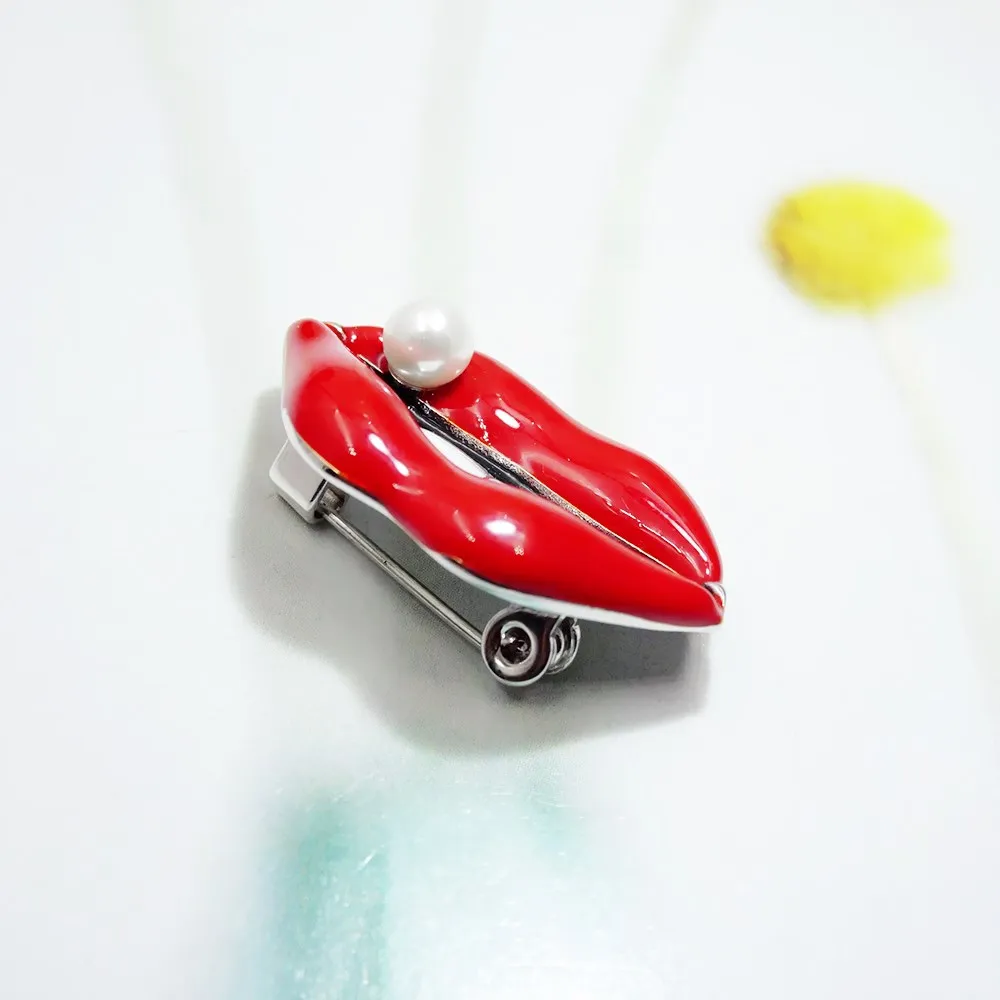 Новая Корейская брошь модные пикантные помада эмаль имитация жемчуга с губами