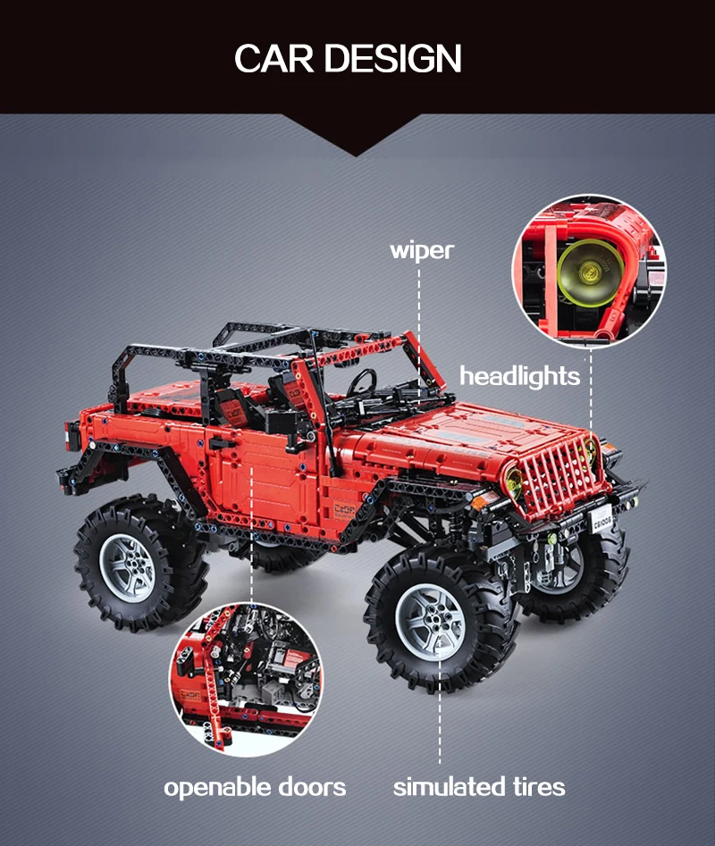 CADA пульт дистанционного управления Jeep Wrangler Car Technic Adventurer Строительные блоки Набор кирпичей детские игрушки для мальчиков развивающие подарки на день рождения