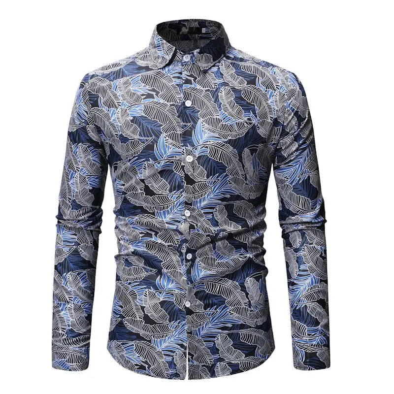 

YASUGUOJI New 2019 Spring Fashion Floral Long Sleeve Shirt Men Mens White Business Shirt Men Office Shirt Mens Dress Shirts