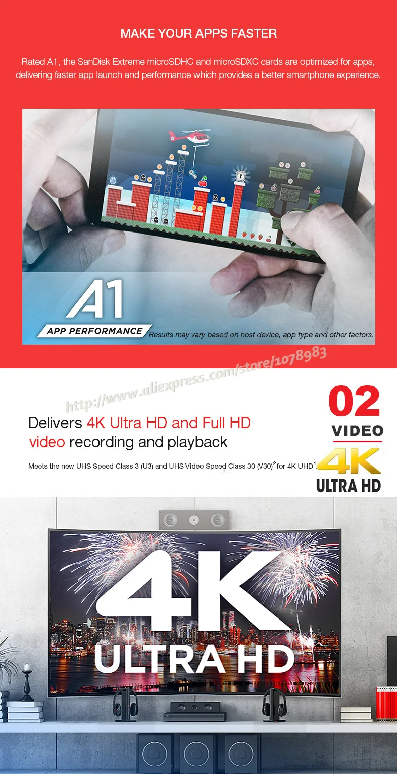 Двойной Флеш-накопитель SanDisk Extreme/PRO карты памяти 128 Гб 64 Гб оперативной памяти, 32 Гб встроенной памяти, читать Скорость до 100 МБ/с. microSDHC/micro SDXC UHS-I micro SD U3 V30 в формате 4K UHD