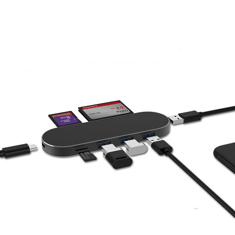 USB C концентратор 7 в 1 usb type с SD/TF/устройство считывания SF карт + 3 0|Адаптеры Type-C| |