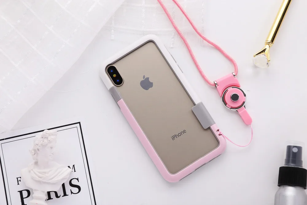 Brand New Contrast Color Soft TPU + Plastic Bicolor Dots Frame Phone Case Cover With Lanyard String |