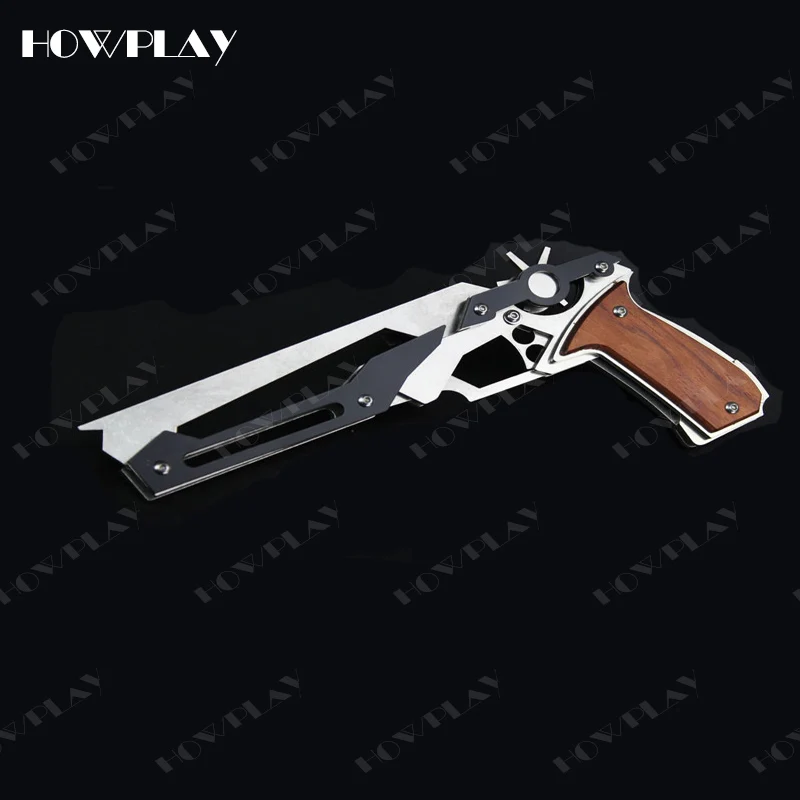 HowPlay пистолет с резиновой лентой Металлический Игрушечный Пистолет деревянная ручка цвет нержавеющая сталь 6 всплесков стреляет оружие игрушка для детей мальчик Прямая поставка