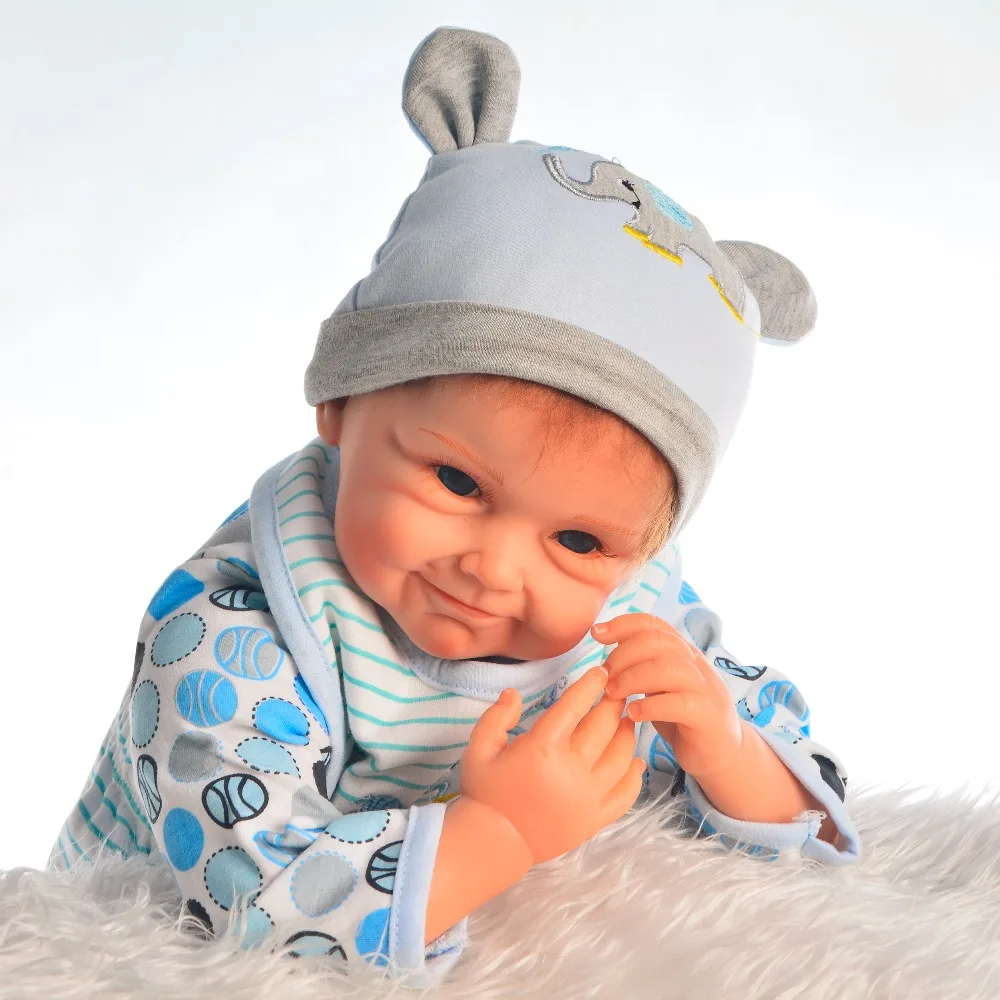 55 см милые улыбающиеся силиконовые куклы для мальчиков новорожденных