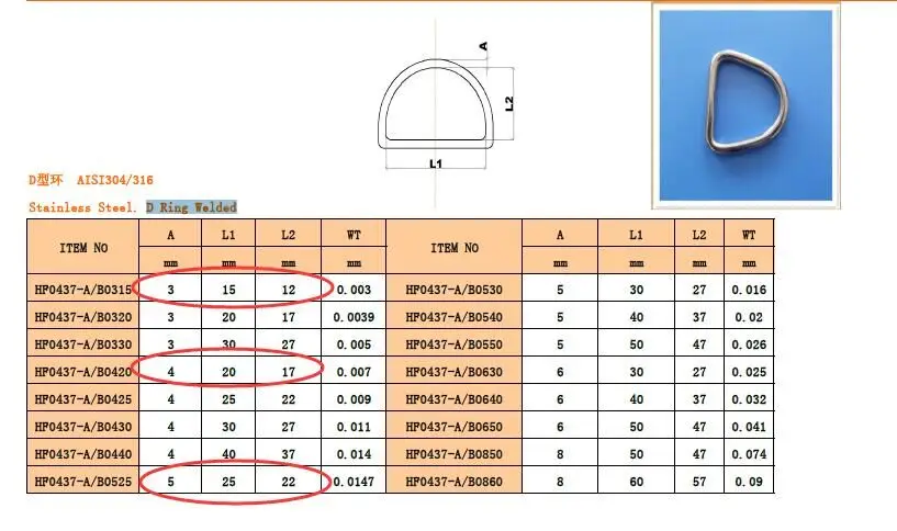 10 шт. кованые D-образные кольца из нержавеющей стали марки AISI 316 диаметром 3 мм |
