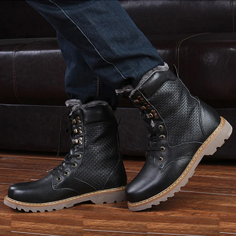LAISUMK 2020 Warmest Winter Men's Boots Genuine Leather Handmade Men Snow For High Quality Plush Bottes hommes | Обувь