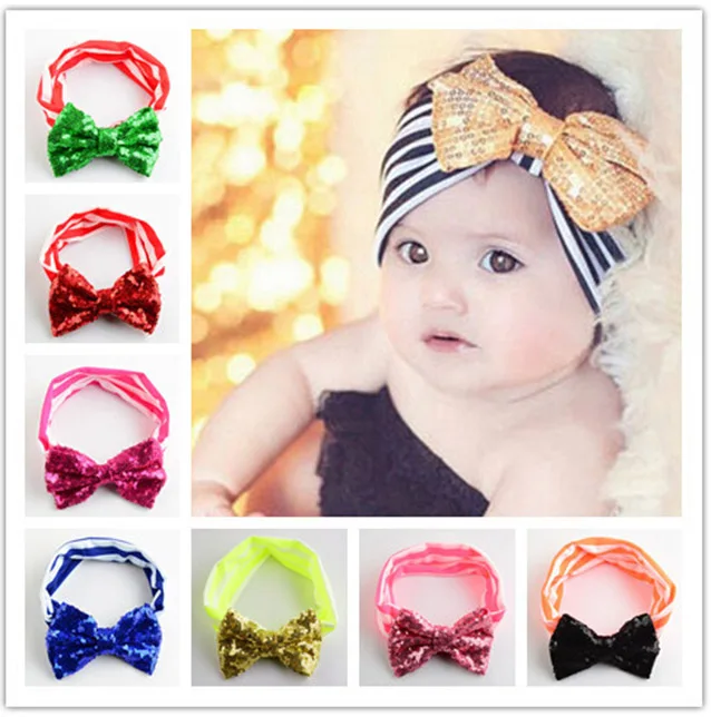 Новинка повязка на голову с бантом для девочек милые аксессуары волос блестками