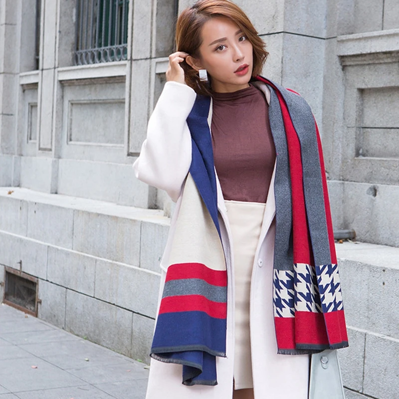 Yilia 340g Thicken Warm Winter Scarf Women 190*65 Long Scarves Imitation Cashmere Luxury Brand Shawls and Wraps Foulard | Аксессуары для